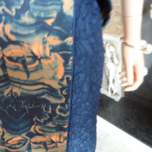 New Fotini Navy Blue Lace Dress w/Orange-Blue Abstract Print Inserts Size 8 - Picture 12 of 16